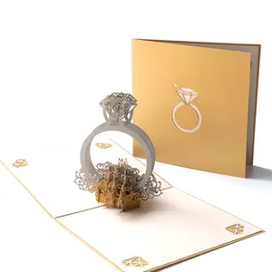 Carte en papier cadeau de saint-valentin, carte de vœux de mariage, anneau 3D Pop Up, carte de fiançailles, vente en gros