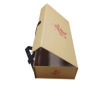 Boîte magnétique rigide personnalisée or champagne avec logo arabe, ruban noir et imprimé géométrique pour dattes, chocolats, Ramadan, Eid et friandises