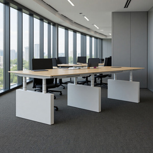 โต๊ะประชุมทรงสี่เหลี่ยมผืนผ้าสไตล์โมเดิร์นมินิมอล 8 ที่นั่ง ปรับระดับความสูงด้วยไฟฟ้า โครงโลหะเคลือบสีขาว - Product Image 1