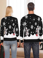 Pulls de Noël noirs en tricot assortis pour toute la famille, motif renne et flocon de neige, col rond, manches longues, tenue de Noël assortie