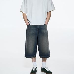 Wholesale Customized Oversized Cropped <b>Jean</b> <b>for</b> <b>Men</b> Vintage Wash Five Pockets Baggy Casual Fit Denim Shorts - Product Image 2