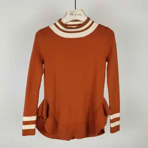 Suéter drapeado de manga larga para mujer, cuello redondo, puños elásticos a la moda, ligero, palomitas de maíz, Color sólido, Primavera, poco elástico