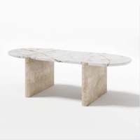 Table en pierre de style Wabi Sabi avec texture en béton KUMUSI, matériau en travertin, design minimaliste de qualité, table de salon, table à manger