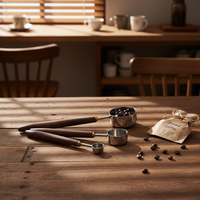 Cuillère à mesurer plate en acier inoxydable 304 avec manche en bois de noyer pour grains de café, 1,25 ml, 2,5 ml, 5 ml, 15 ml