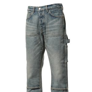 Custom Manufacturer Streetwear Ripped Distressed Baggy Double Knee Straight Blue Denim <b>Carpenter</b> Cargo Jeans <b>Pants</b> <b>Men</b> - Product Image 4