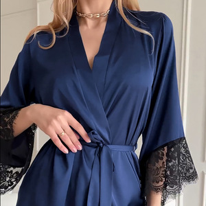 Nouveau pyjama sexy en dentelle de soie artificielle à <span class=keywords><strong>manches</strong></span> <span class=keywords><strong>longues</strong></span> pour femmes pyjamas à <span class=keywords><strong>manches</strong></span> <span class=keywords><strong>longues</strong></span> confort et <span class=keywords><strong>chemise</strong></span> de <span class=keywords><strong>nuit</strong></span> décontractée - Product Image 3
