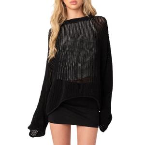 Suéter de punto personalizado de alta calidad, tejido a máquina, estilo malla, oversize, con puntadas abiertas, para mujer - Product Image 3