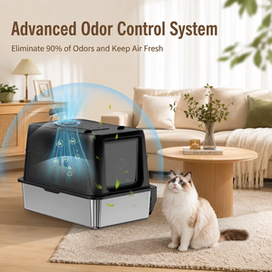 Bac à litière fermé pour chat, conçu par des experts, grande capacité 70L, en acier inoxydable et ABS, contrôle des odeurs, pour la maison, toilettes pour animaux de compagnie d'intérieur - Product Image 3