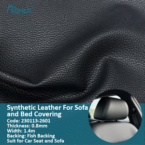 Simili cuir PVC Lichi classique pour sièges de voiture, cuir vinyle noir résistant aux rayures avec support en toile de pêche pour sellerie automobile - Product Image 1