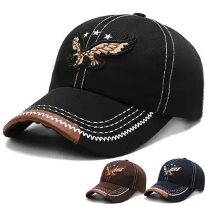 E1514 Unisex Summer Sun Adjustable Cotton Strapback Caps Trucker Dad Hat Embroidery Patriotic USA Flag Eagle Baseball Cap