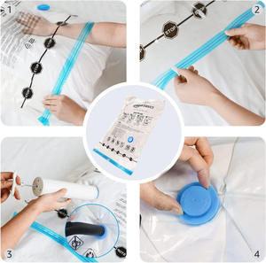 Yiwu Factory Lot de 6 en plastique transparent avec pompe à main Plusieurs tailles Gain de place pour les couettes de vêtements Sacs de rangement sous vide - Product Image 3