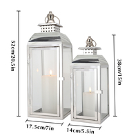 Ensemble de lanternes en acier inoxydable argenté, grand porte-bougie en verre pour Noël, extérieur, intérieur, jardin, mariage