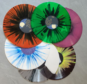 Pressage de disques vinyles offset imprimés de 140 g, 7 pouces, 12 pouces, blanc opaque, avec des couleurs bleues ajoutées, effet éclaboussures - Product Image 4
