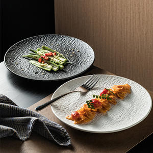 Plato de cena de <span class=keywords><strong>gres</strong></span> de porcelana con textura de <span class=keywords><strong>roca</strong></span> nórdica, vajilla redonda blanca y negra de 8 pulgadas y 10 pulgadas - Product Image 6