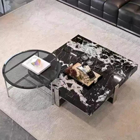 Ensemble de tables basses en marbre de luxe, design moderne haut de gamme, pour salon de villa, tables de café en pierre durables, meubles pour usage domestique