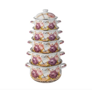 Ensemble de 5 casseroles en émail robustes à motif floral, avec double poignée en métal, pour cuisinière à gaz - Product Image 3