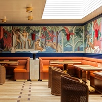 Ensemble de mobilier de restaurant UPTOP tout-en-un avec dossier en rotin et canapé mural en cuir orange