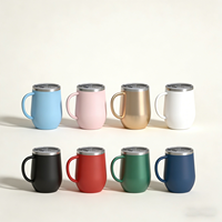 Tasse en forme d'oeuf de 12oz avec poignée Tasse isolée à double paroi avec couvercle Tasses à vin en acier inoxydable