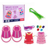 Juego de juguetes educativos para la primera infancia, juego de madera para aprender botones de ropa y enhebrar cordones de zapatos