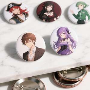 Badge rond en étain personnalisé de haute qualité, motif de personnage de manga mignon, écologique, cadeaux kawaii pour <span class=keywords><strong>otaku</strong></span>, technique de peinture imprimée UV - Product Image 1