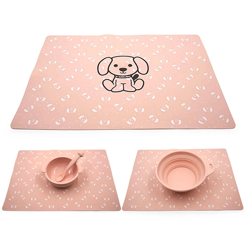 Alfombrilla de silicona de colocación de bebé rosa antideslizante de fabricante duradero de grado alimenticio con impresión personalizada