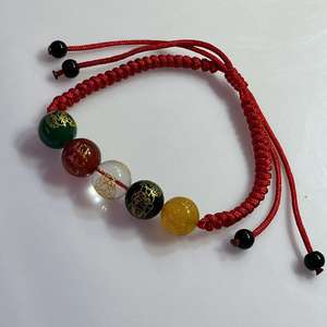 Cinco deidades de la riqueza, ágata de Calcedonia roja, pulsera tejida de hilo rojo para la buena suerte, gana más <span class=keywords><strong>dinero</strong></span> - Product Image 4
