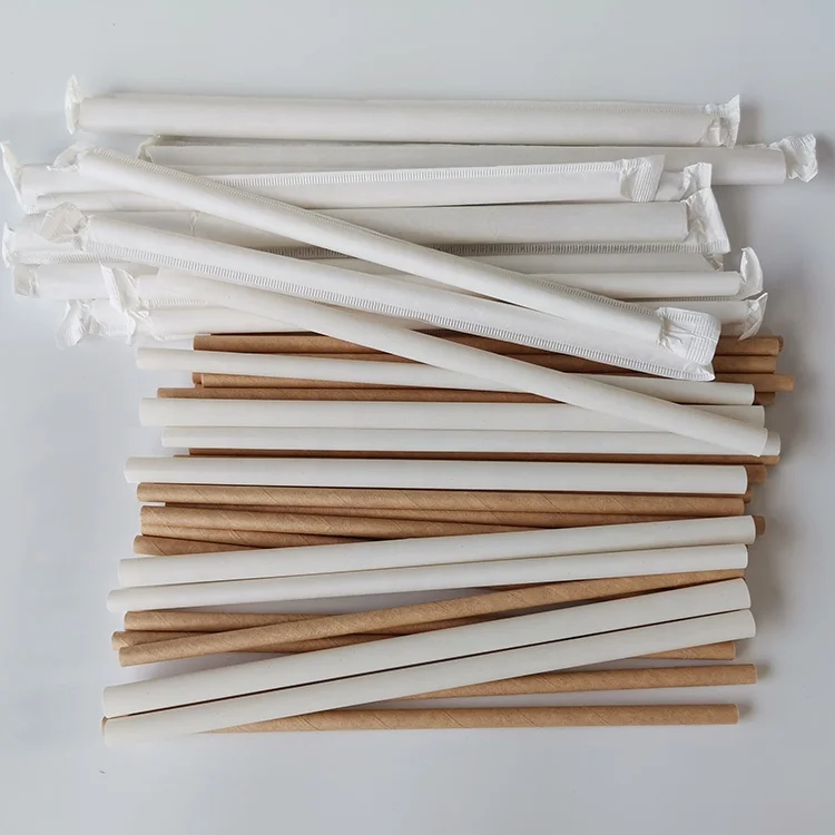 Wholesale Bubble Tea Paper Straws Eco Friendly Biodegradable Custom logo Paper Straws Individually Wrapped