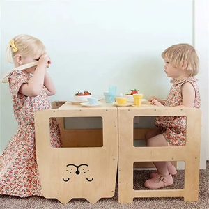 Tabouret d'apprentissage pliable personnalisé pour enfants, tour d'apprentissage en bois avec tableau noir, design moderne - Product Image 2
