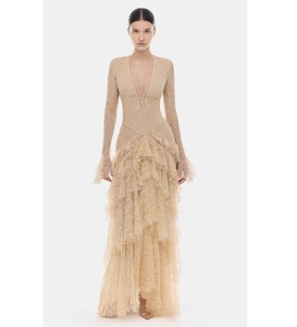 Nouvelles Arrivées <span class=keywords><strong>Robe</strong></span> <span class=keywords><strong>Longue</strong></span> en Dentelle à Manches Évasées, Col en V, Taille Cintrée avec Nœud, Style Rétro Français Sept Couleurs 2026 - Product Image 1