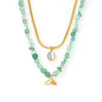 Collar de la Serie Ocean, Chapado en Oro de 18K, Acero Inoxidable, Piedra Natural, Colgante de Doble Capa con Forma de Delfín, Gargantilla con Cuentas de Aguamarina