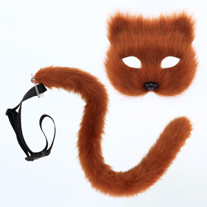 قناع القط الاصطناعي القطيفة مجموعة من قطعتين اليدوية ذيل الوحش تأثيري الحية الدعائم حفلة موسيقية الأداء - Product Image 1