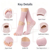 Chaussettes de yoga à cinq doigts pour femmes, mi-mollet, antidérapantes, pour Pilates, commande en gros personnalisée pour studios de yoga et salles de sport
