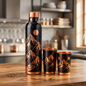 Juego de Botella y Tazas de Agua de Cobre Hechas a Mano, Ecológicas, con Aislamiento al Vacío, a Prueba de Fugas - Product Image 1