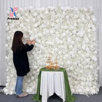 Mur de fleurs en tissu enroulable de 8 pieds x 8 pieds, mur de fleurs artificielles en rose blanche pour la décoration de fond de mariage
