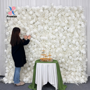 Parede de Flores de Tecido Rolável de 8ft X 8ft com Rosas Brancas Artificiais para Decoração de Fundo de Casamento - Product Image 1