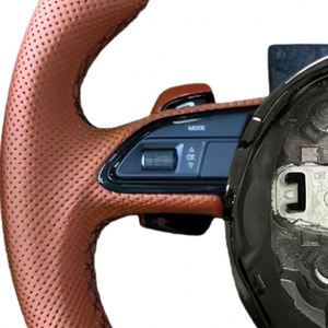 Volant en cuir perforé <span class=keywords><strong>marron</strong></span> personnalisé pour Audi B8 B8.5 B9 A3 A4 A5 A6 A7 A8 Q5 Q7 TT R8 S3 S4 S5 S6 S7 RS5 RS6 <span class=keywords><strong>RS7</strong></span> - Product Image 3