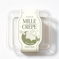 Bande de papier découpée sur mesure avec impression offset pour l'emballage de boîtes à dessert carrées en plastique transparent Mille Crêpes