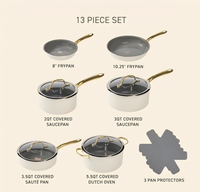 Ensemble de 13 ustensiles de cuisine antiadhésifs, casseroles et poêles avec couvercles en verre et poignées confortables