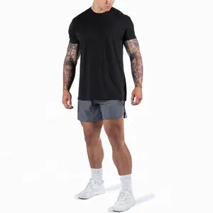 All'ingrosso tessuto elasticizzato di alta qualità 6 "Inseam ad asciugatura rapida pantaloncini sportivi semplici Fitness curvo orlo in Nylon Spandex Shorts uomo