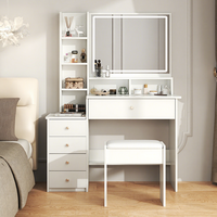 Table de toilette moderne avec miroir éclairé, dotée de 5 tiroirs ; Table de toilette avec panneau miroir éclairé pour le bureau à domicile