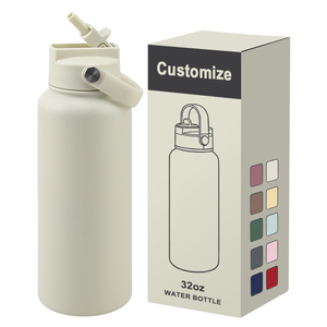 Custom Logo Low Moq 32 Oz Gym Sports Drink Water Bottle 32oz Double Wall Stainless Steel <b>Flasks</b> <b>With</b> Pushing Anti-dust <b>Straw</b> Lid - Product Image 1