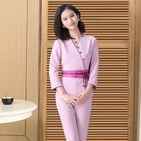 Conjuntos de uniformes de pantalón largo de manga corta de 3/4 mangas para salón de belleza, Hotel y restaurante, Personal, Ropa de trabajo de estilo chino