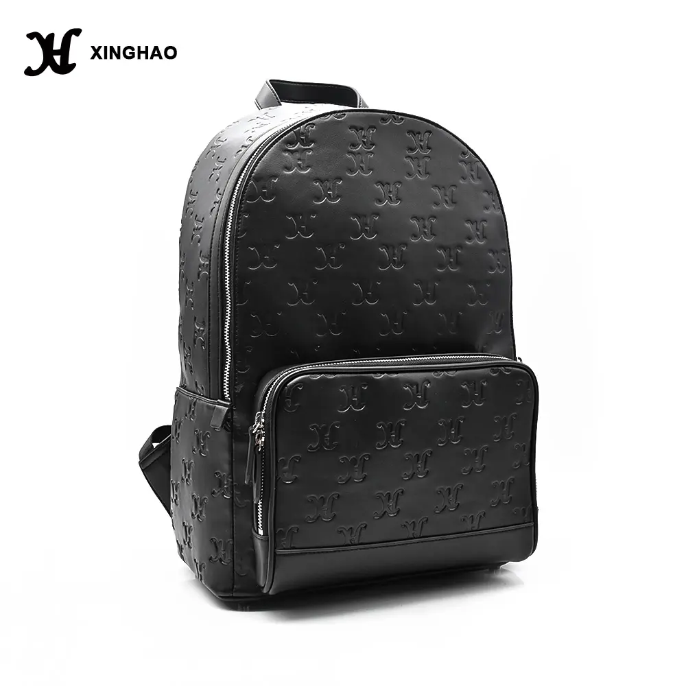 Business Style Custom Office Use Luxury PU Leather Embossed Logo Men Leather Backpack Bag