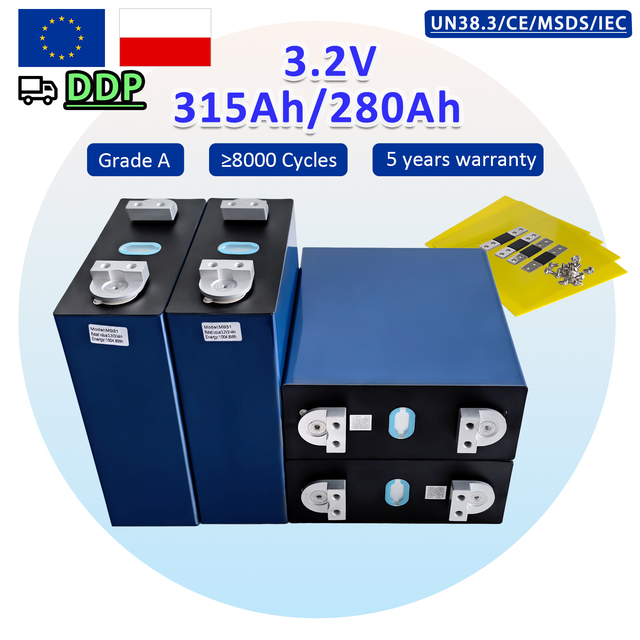 EU Stock 8000+ Cycles Long Life 3.2V 315ah 280AH 330Ah LiFePo4 Batteries 3.2V Lithium Prismatic Lifepo4 Cell for Energy Storage