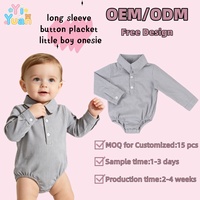 Combinaison à manches longues et col pour petit garçon, sur mesure, tissu imprimé personnalisé, patte de boutonnage, body formel pour bébé garçon
