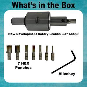 New Development 3/4\" (19.05mm) Shank Rotary Broach Set with 7 Pcs HSS HEX <b>Punch</b> Assorted Metric Tool Holder 3-12\" - Product Image 2