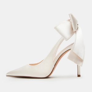 <b>Big</b> Size 44 Women Silk High Heels Sandals Summer Pointed Toe Pumps Back <b>Bow</b> Wedding Shoes Dress Stiletto Slingback - Product Image 2