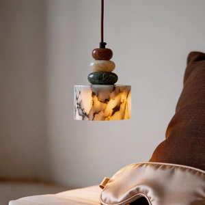 Lampe suspendue de luxe en marbre naturel Calacatta Viola, style Wabi-Sabi, pour <span class=keywords><strong>chevet</strong></span>, chambre, îlot de cuisine, bar - Product Image 1