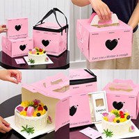 Boîte à gâteau d'anniversaire rectangulaire jetable de 6 pouces, style influenceur, en papier écologique, pliable, avec sac isotherme portable