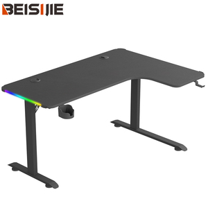 Beisijie meubles d'occasion de bureau à domicile <span class=keywords><strong>PC</strong></span> de jeu en forme de L utilisé table de jeu de table d'angle droit de couleur noire avec rvb - Product Image 1